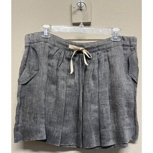 sandro Paris Pleaded Mini Skirt Size 1/S Linen Blend Pockets Drawcord Gray